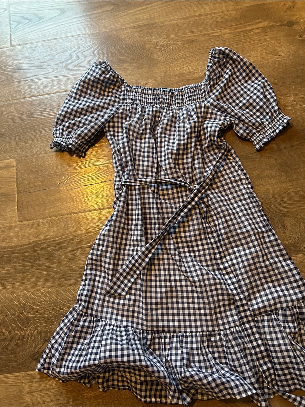 Draper James Navy and White Gingham Midi Dress